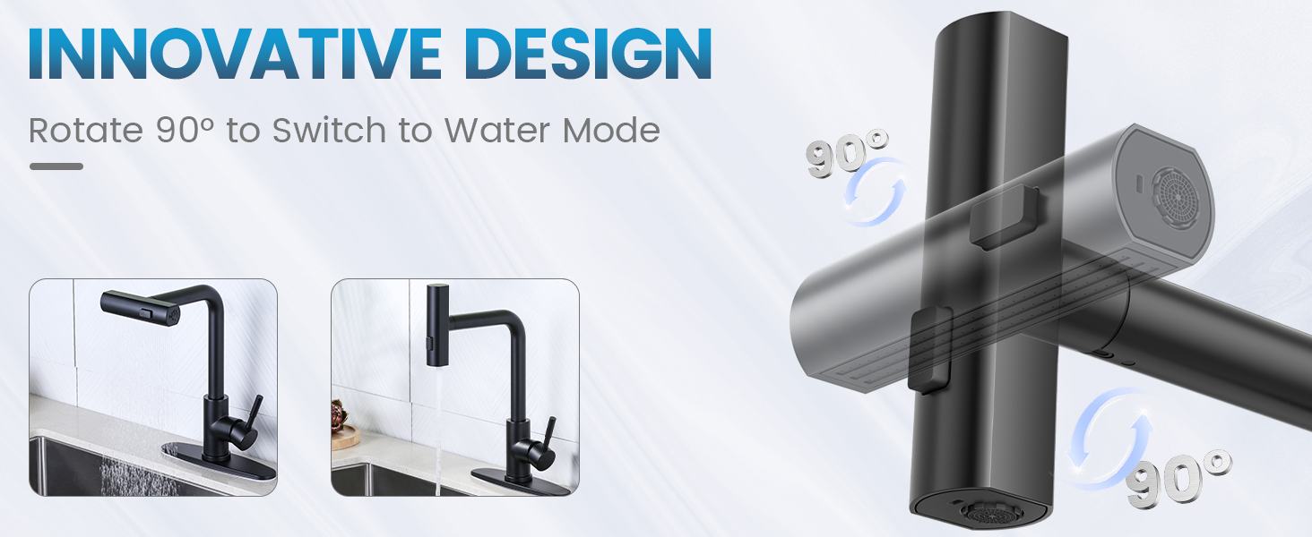 iVIGA Matte Black 3 Modes Splash Proof Sink Faucet with Sprayer - Kitchen Faucets - 5