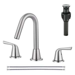 iVIGA Brushed Nickel 2 Handle 3 Hole Widespread Bathroom Sink Faucet with Drain and Water Supply Line