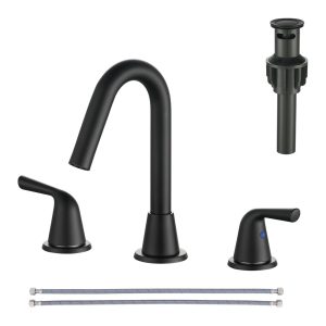 iVIGA Matte Black 8 Inch Widespread Bathroom Sink Faucet with Drain and Water Supply Line