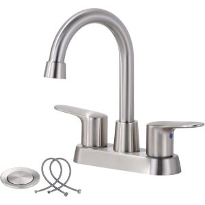 iVIGA Brushed Nickel 4 Inch Centerset Bathroom Sink Faucet with Drain and Water Supply Line