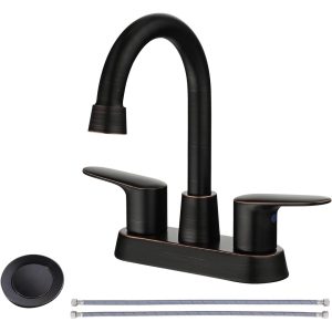 iVIGA Oil Rubbed Bronze 4 Inch Centerset Bathroom Sink Faucet with Drain and Water Supply Line