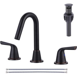 iVIGA 8 Inch Oil Rubbed Bronze Widespread Bathroom Sink Faucet with Drain and Water Supply Line