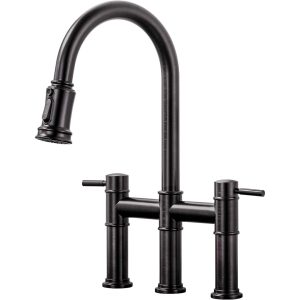 iVIGA Oil Rubbed Bronze Vintage Bridge Kitchen Faucet with Pull Down Sprayer