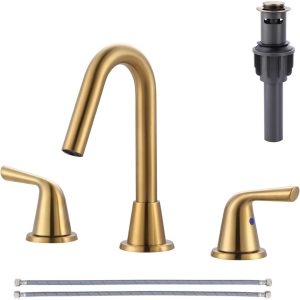 iVIGA Brushed Gold 8 Inch Widespread Bathroom Sink Faucet with Drain and Water Supply Line