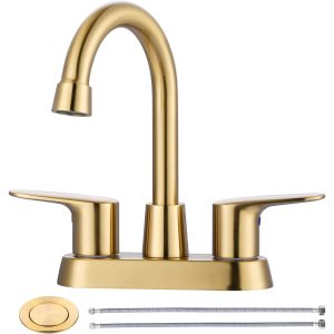 iVIGA Brushed Gold 4 Inch Centerset Bathroom Sink Faucet with Drain and Water Supply Line