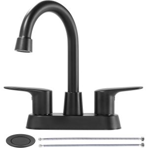 iVIGA Matte Black 4 Inch Centerset Bathroom Sink Faucet with Drain and Water Supply Line