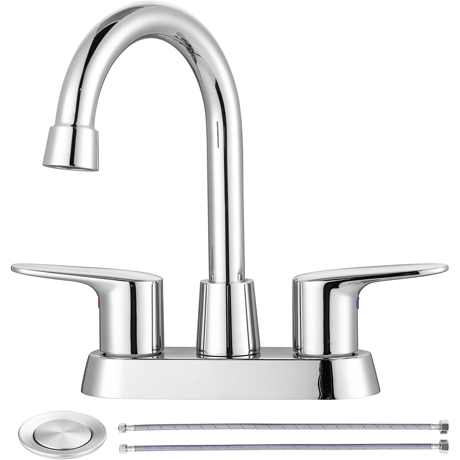 iVIGA Chrome 4 Inch Centerset Bathroom Sink Faucet with Drain and Water Supply Line