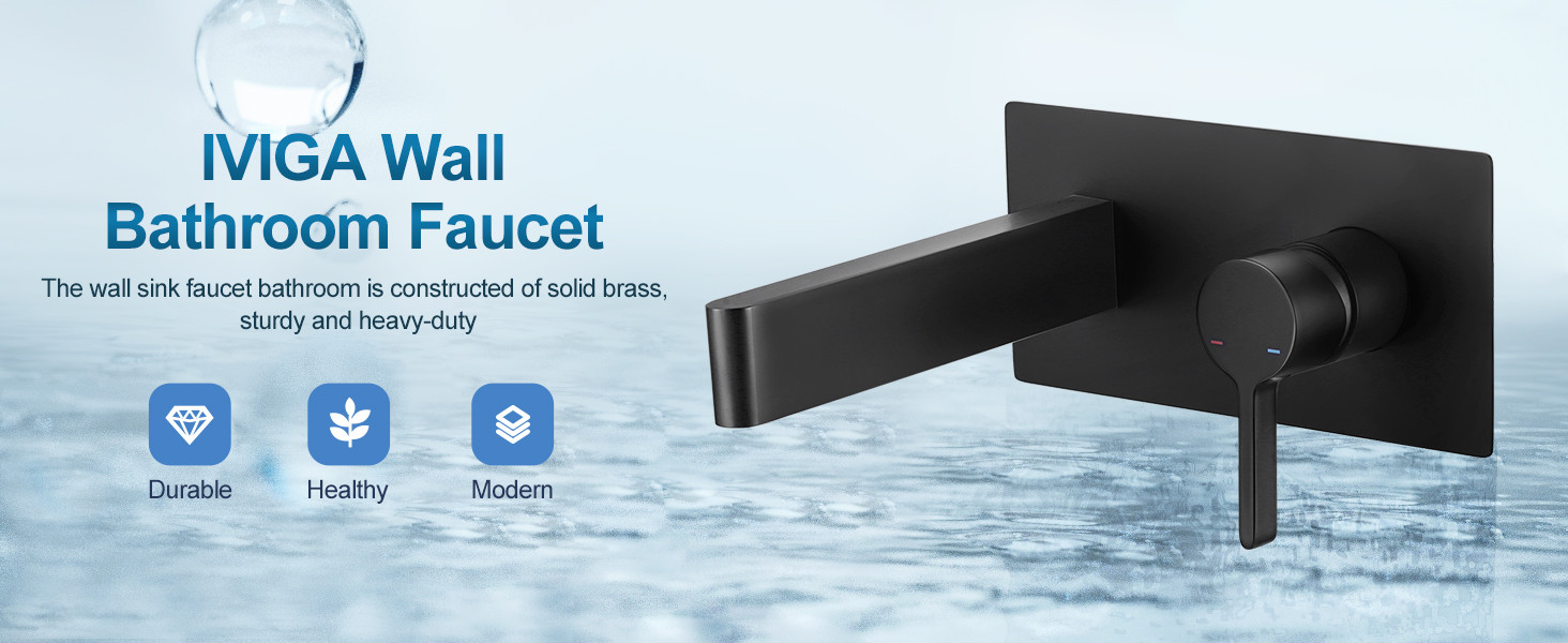 iVIGA Matte Black Single Handle Wall Mount Bathroom Sink Faucet with Rough in Valve Included - Bathroom Faucets - 5