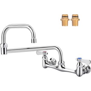 iVIGA Wall Mount Polished Chrome Commercial Sink Faucet with Double Joint Swing Arm and 18″ Swivel Jointed Spout