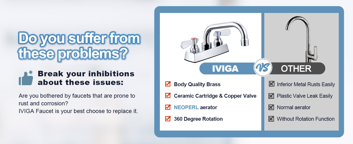 iVIGA Polished Chrome Commercial Centerset Sink Faucet with 6