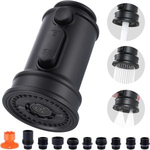 iVIGA 3-Function Matte Black Pull Down Spray Head for Kitchen Faucet with 9 Adapters