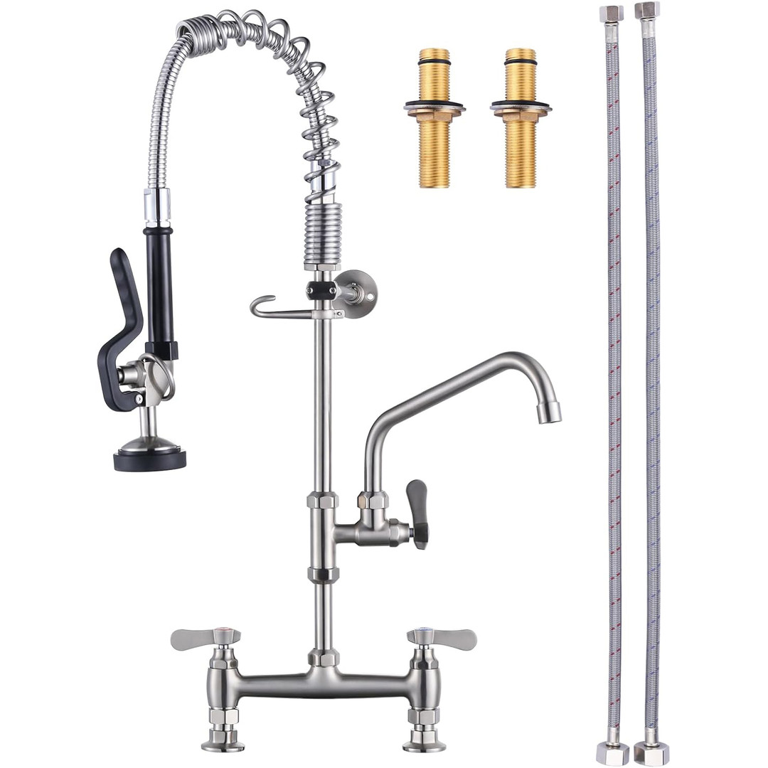 iVIGA Brushed Nickel 26″ Height Commercial Deck Mount Kitchen Faucet with Pre-Rinse Sprayer and 10″ Add-on Swing Spout Faucet