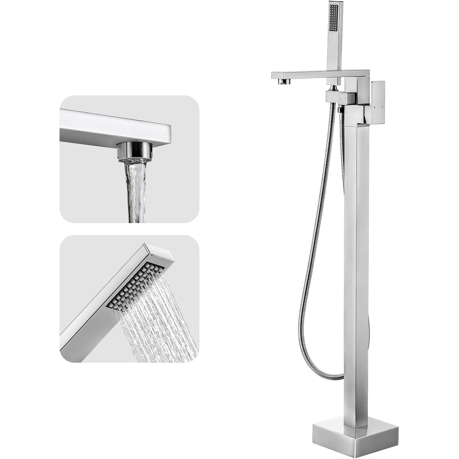 iVIGA Brushed Nickel High Flow Freestanding Floor Mount Bathtub Faucet with Hand Shower